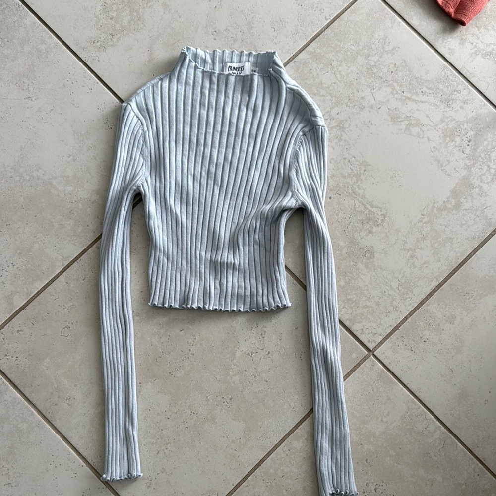 Light Blue Ribbed Long Sleeve Top